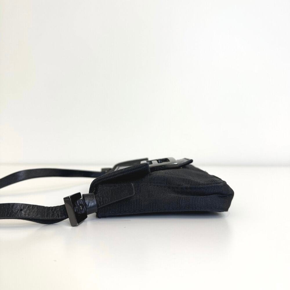 FENDI Black Zucca Monogram Mini Baguette Bag Gunmetal FF Logo Hardware Handbag - Picture 7 of 12